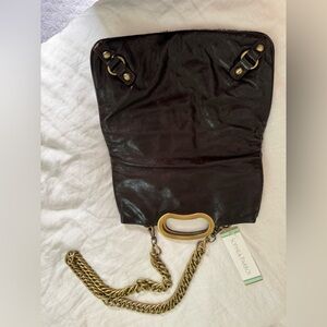 Jalda leather and hide, brass chain strap, chocolate, new with tags